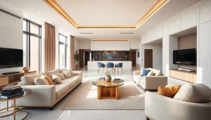 Showcasing a luxurious interior design dubai living space with elegance and contemporary decor.