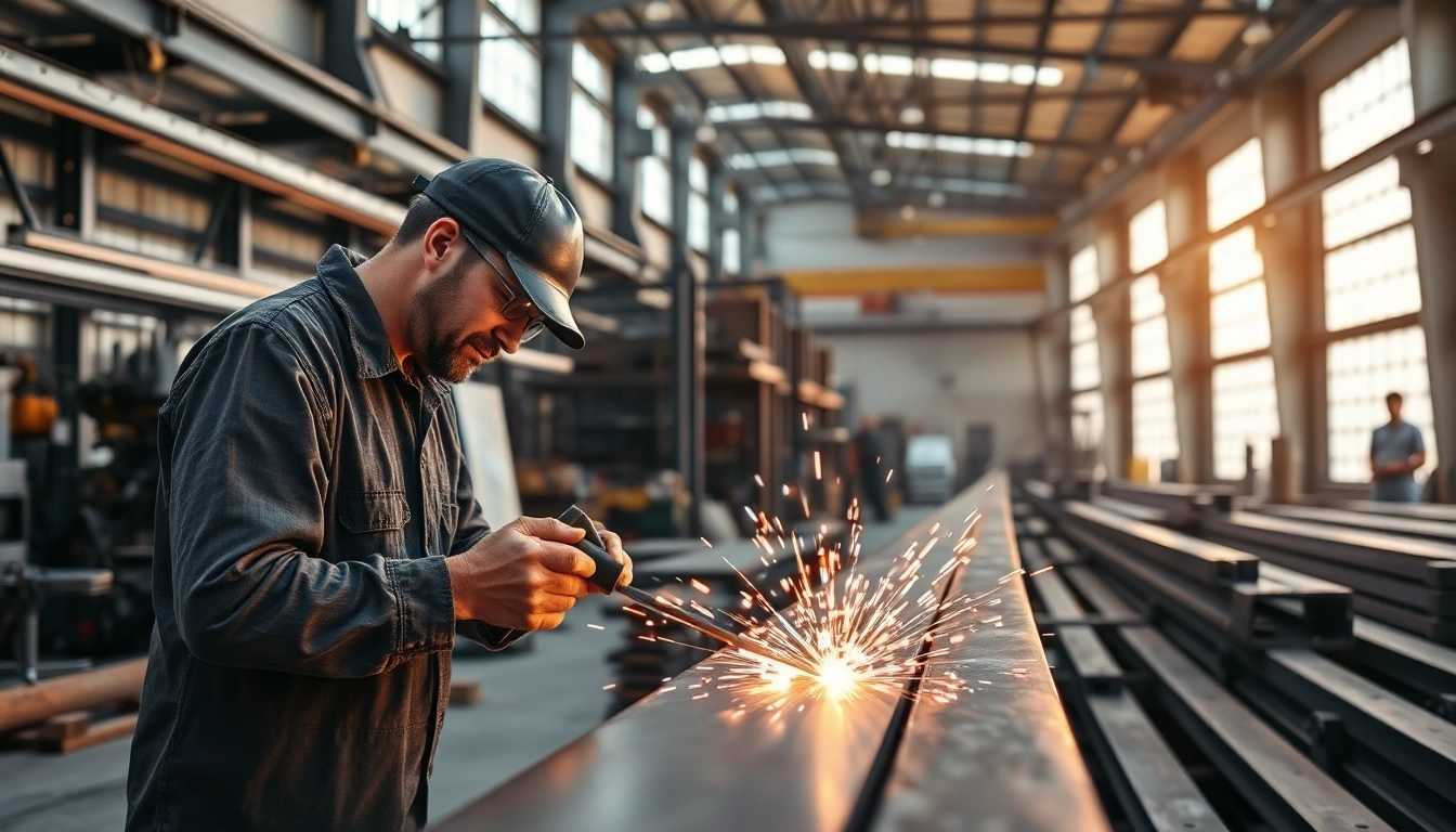 Find top-rated steel fabricators near me working expertly in a bustling workshop.