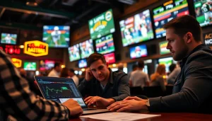 Engaging scene of sports betting Georgia insights with sports fans analyzing odds in a sports bar.