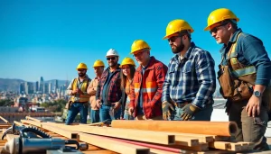 Team of diverse professionals representing the southern california contractors association at a job site.