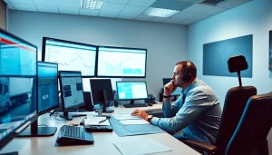 Trucking Dispatch Company providing expert logistics solutions at a professional dispatcher workstation.