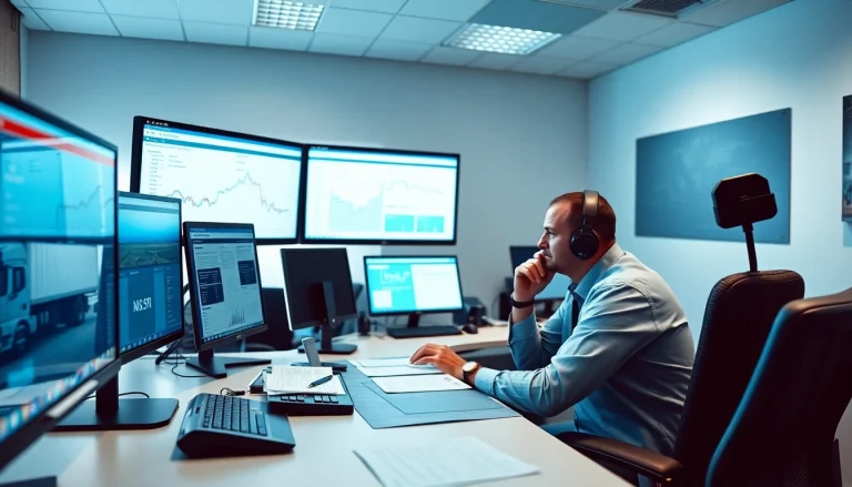 Trucking Dispatch Company providing expert logistics solutions at a professional dispatcher workstation.