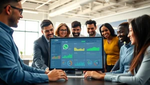 What is a CRM for WhatsApp illustrated in a collaborative business environment showcasing diverse employees.