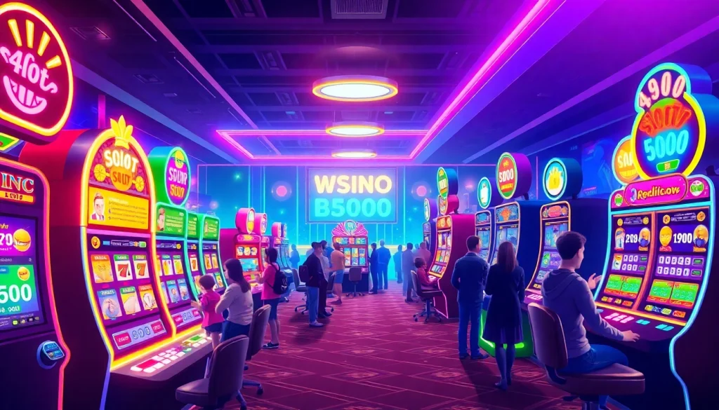 Menghadirkan permainan slot depo 5000 yang menarik dengan mesin slot berwarna-warni dan suasana ceria.