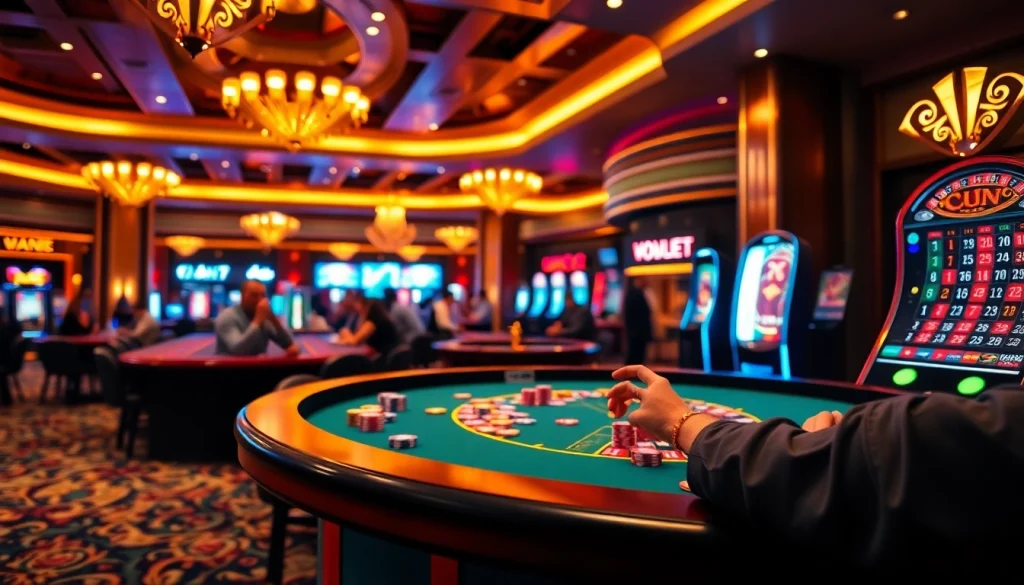 Players strategize at a poker table while enjoying the luxury of V9 bet casino.