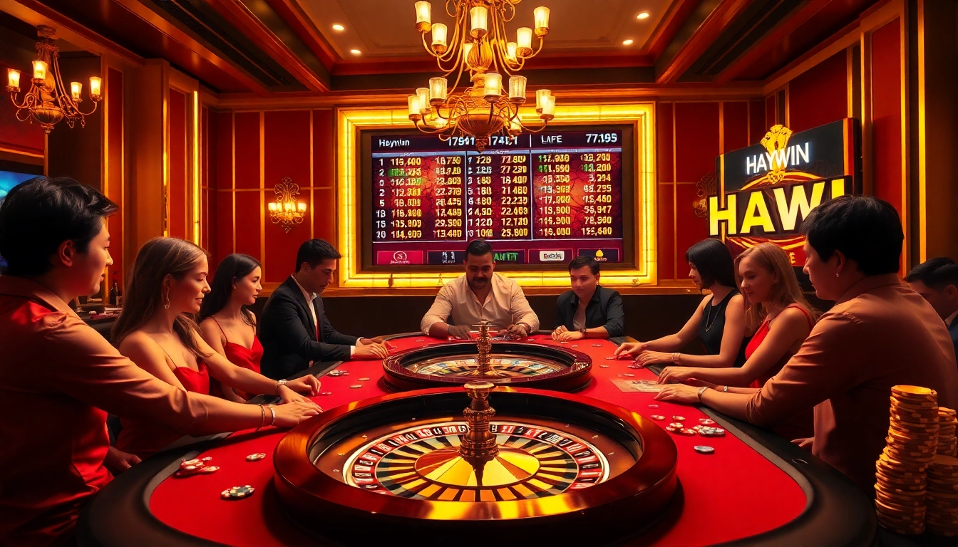 Players enjoying an exhilarating casino experience at Haywin, surrounded by vibrant games and winning opportunities.