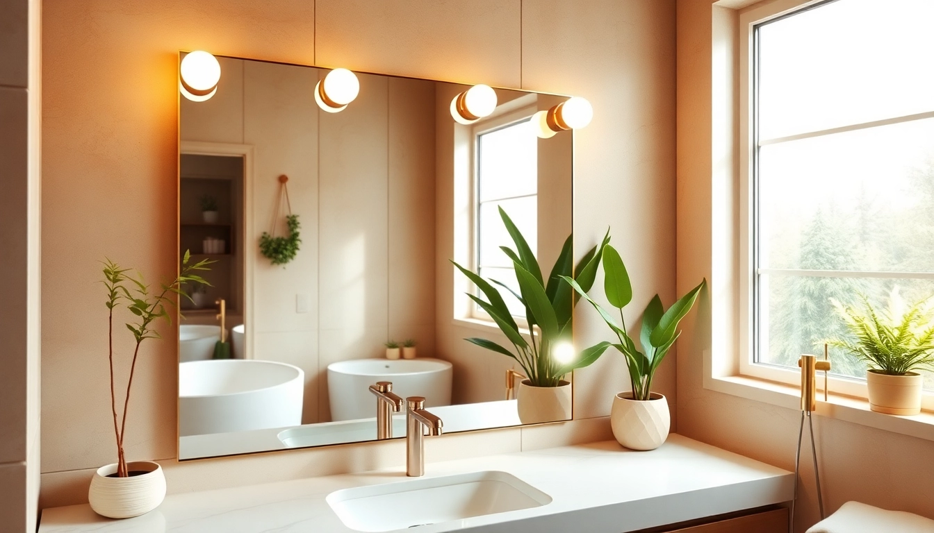 Experience an elegant mirror with Lights enhancing a serene bathroom ambiance.