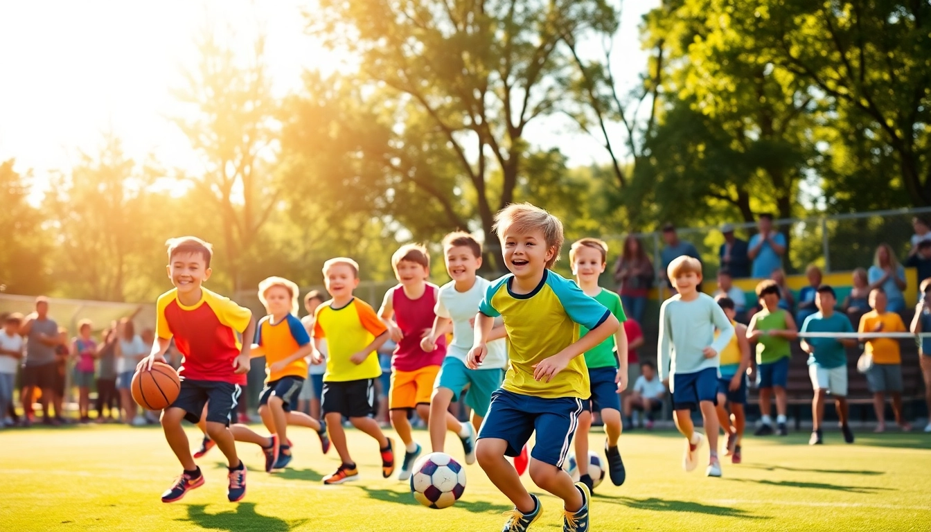 Engaged boys enjoying activities at Multi Sports Camps for Boys in a sunny park setting.