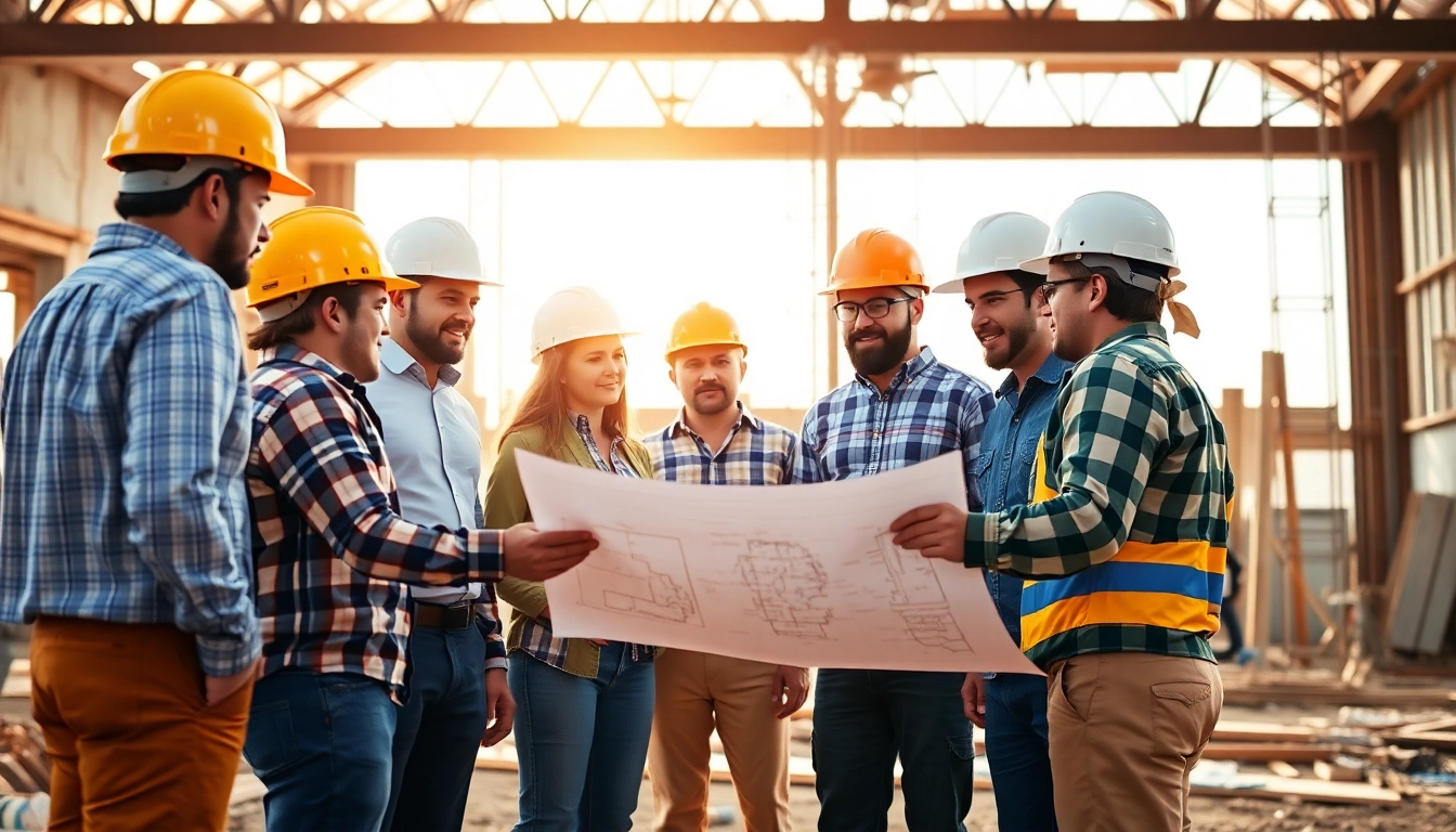 Builders collaborating at a Texas association of builders site, showcasing teamwork and construction planning.