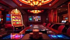 Rasakan sensasi deposit pulsa slot saat pemain berinteraksi dengan mesin slot yang penuh warna di kasino mewah.