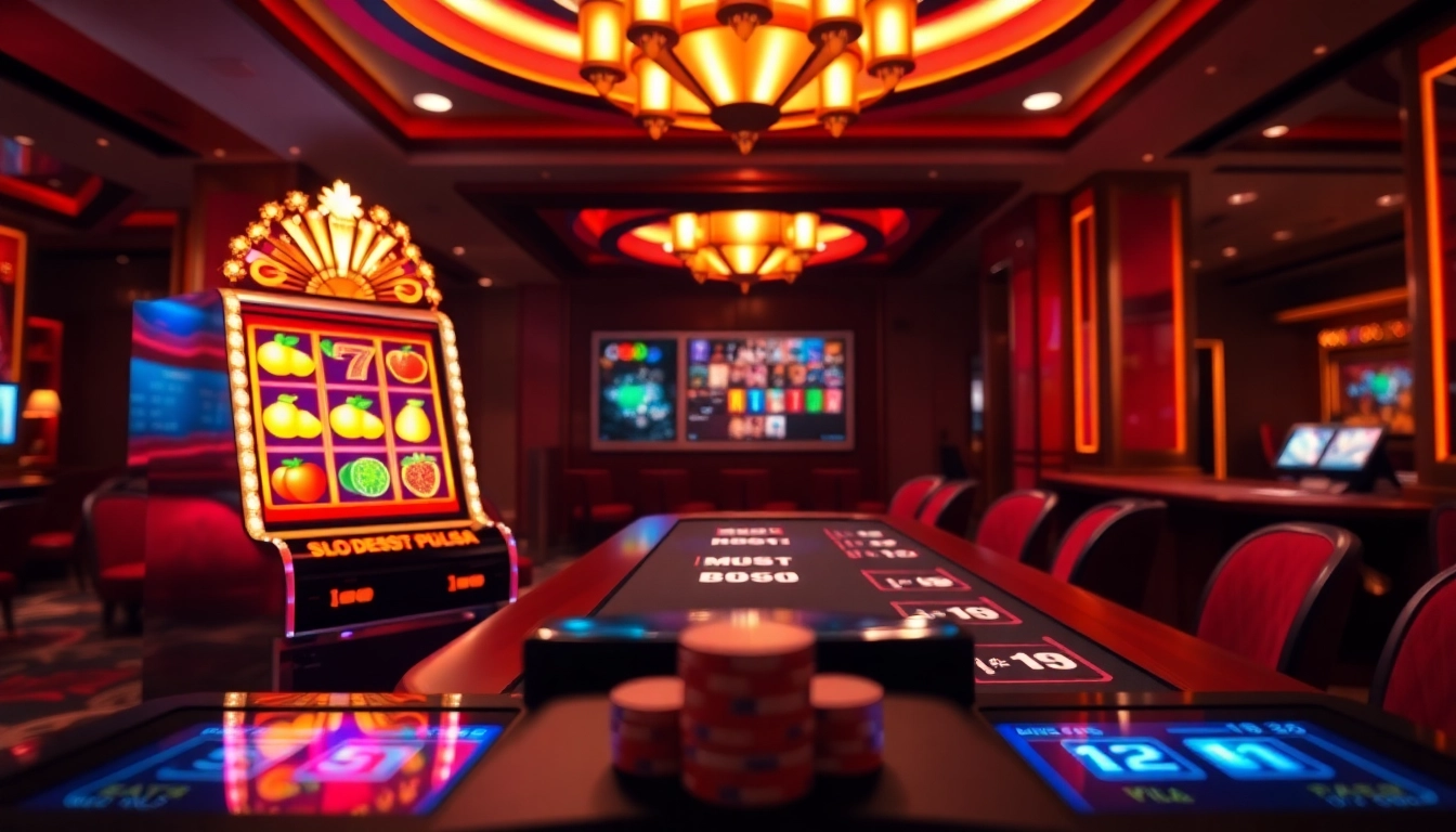 Rasakan sensasi deposit pulsa slot saat pemain berinteraksi dengan mesin slot yang penuh warna di kasino mewah.