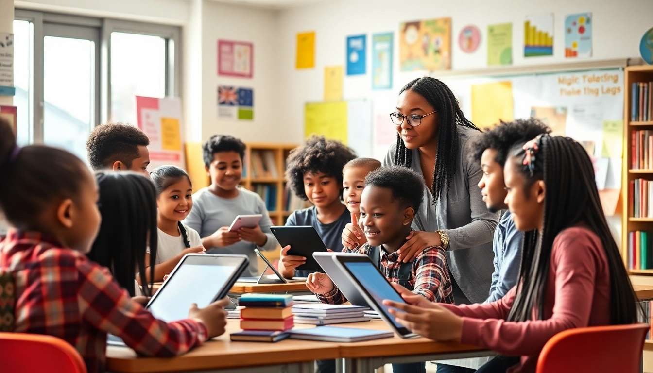 Engaging classroom scene showcasing students exploring education with technology resources.