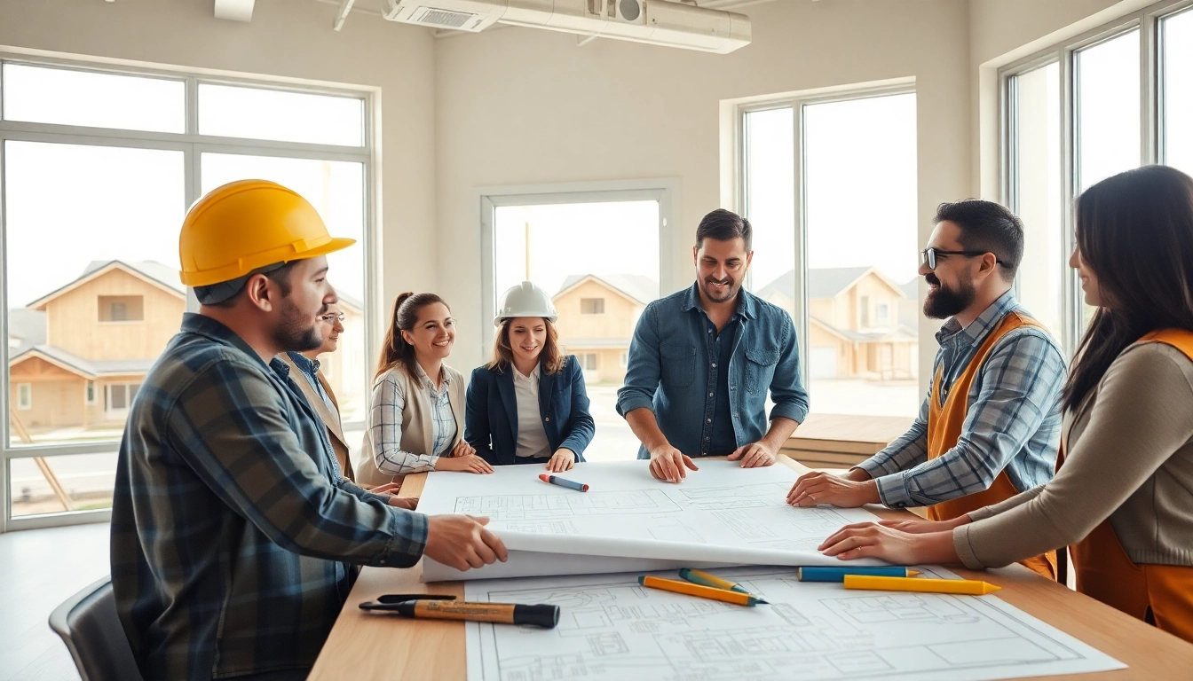 Builders collaborating on projects, highlighting the Texas association of builders, in a bright office.