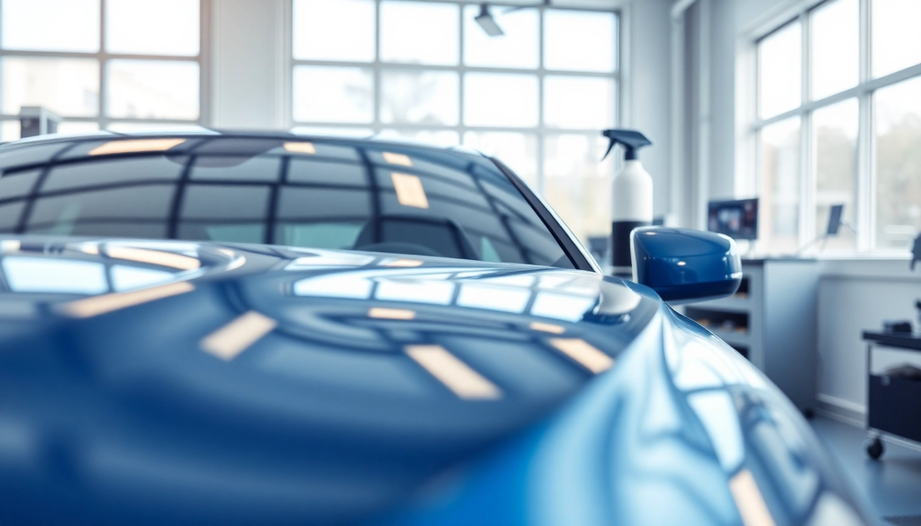 Applying ceramic coating Chattanooga for a flawless car finish at a detailing shop.