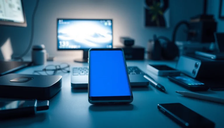 Showcasing the Samsung Galaxy S8 smartphone with its stunning edge-to-edge display and modern tech accessories.