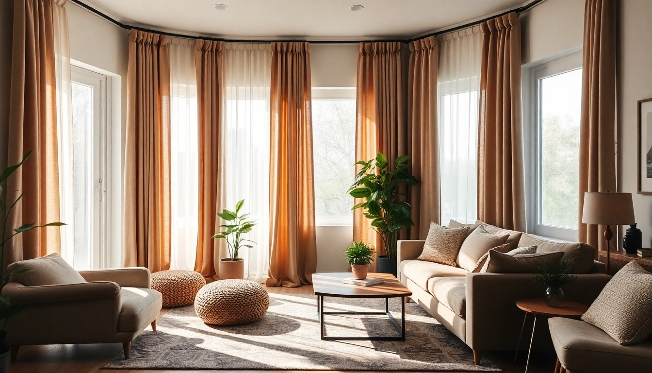 Verduisterende gordijnen in een gezellige woonkamer creëren een sfeervolle ambiance.