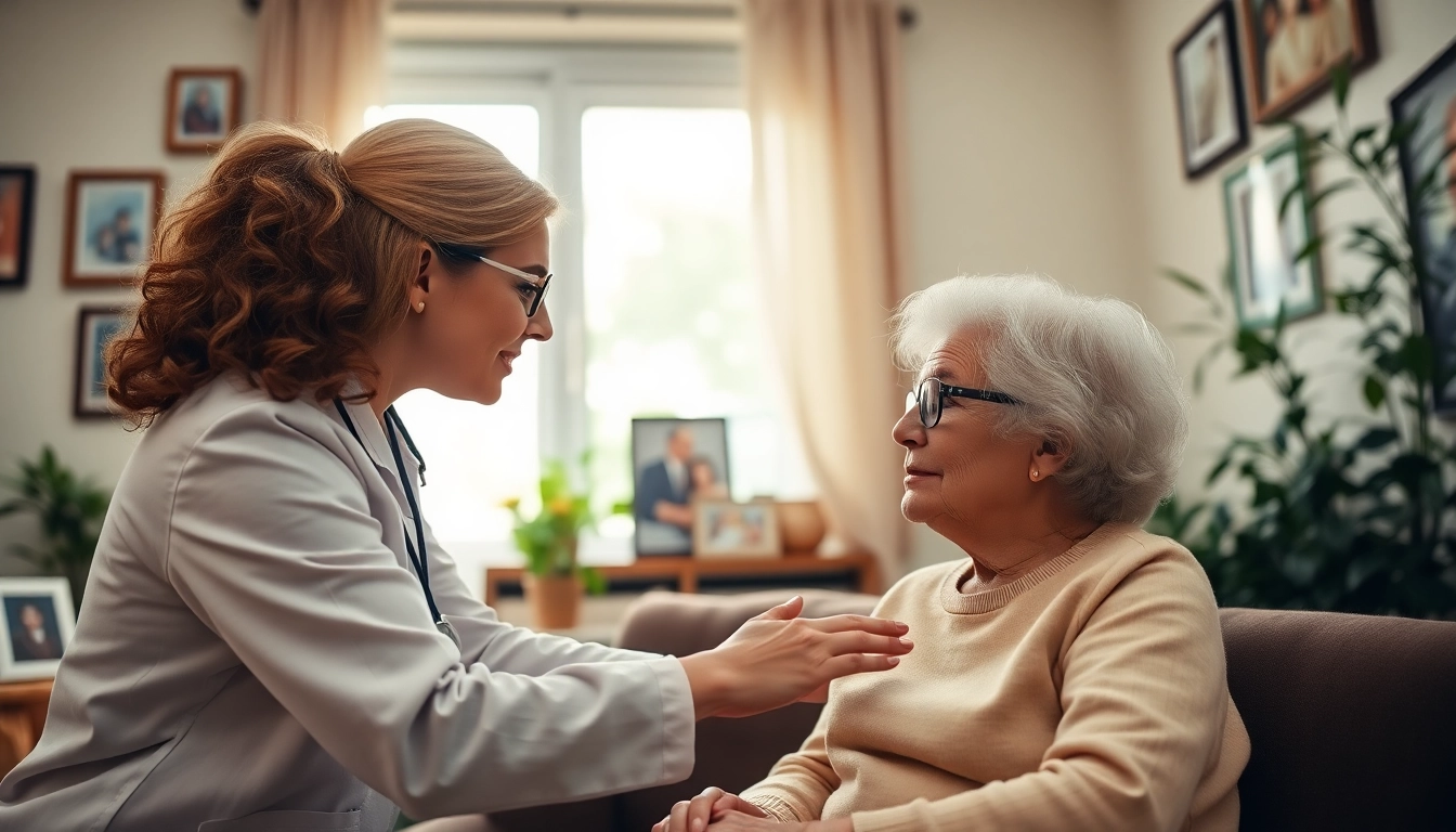 Engaging senior care austin tx service with compassionate caregiver and elderly client in a cozy home setting.