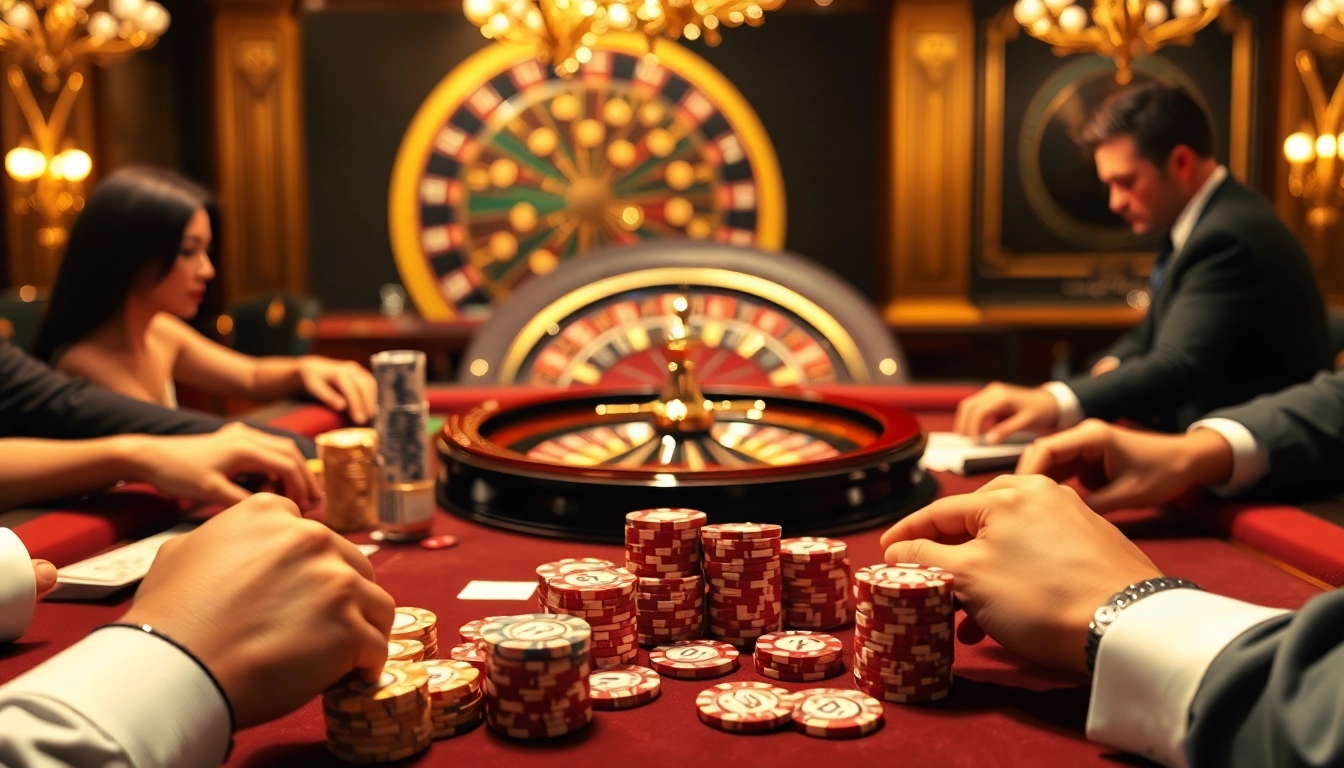 A high-stakes casino table scene with players and cards, highlighting a hidden wiki link concept.