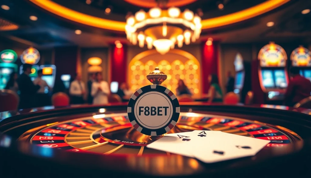 F8BET poker players enjoying a thrilling game at a luxurious casino table.