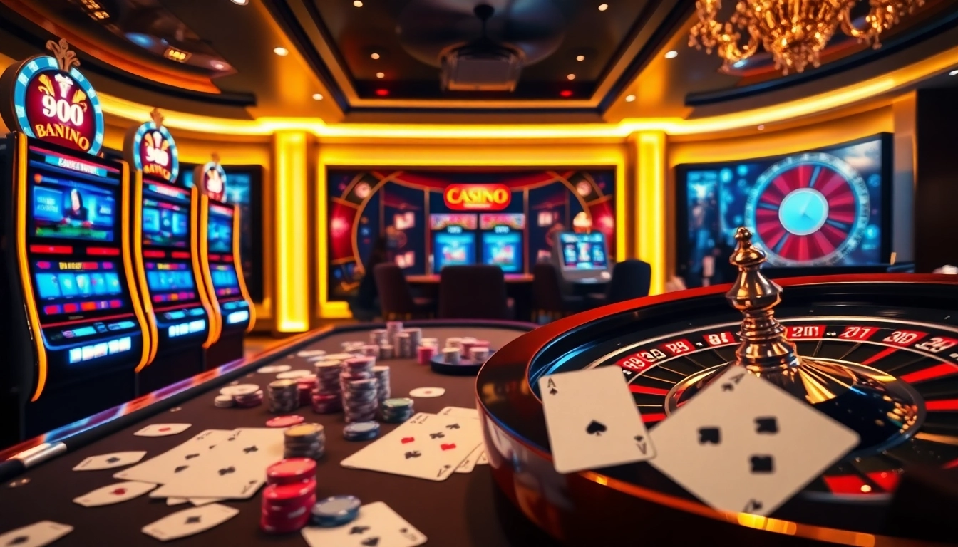 Experience the excitement of oxplay login with a vibrant casino scene featuring slot machines and poker tables.