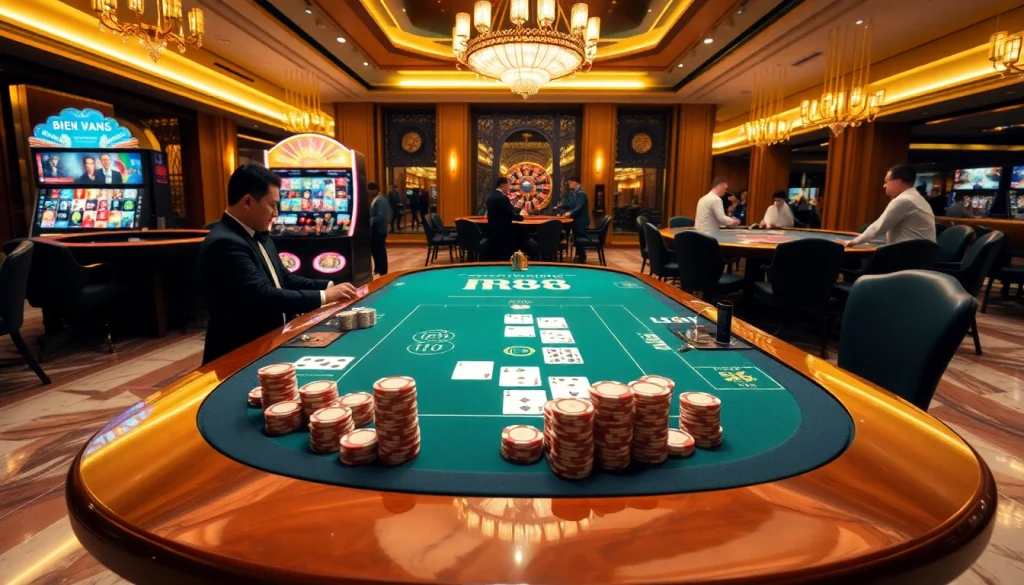Nền Tảng RR88 provides an engaging casino experience with dynamic players at poker and roulette tables.