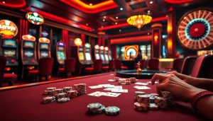 Experience the vibrant excitement of gambling at Haywin with poker chips and slot machines.