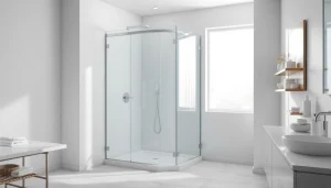 Upgrade your space with a stylish corner shower enclosure featuring sleek glass and modern design.