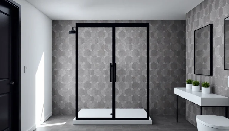 Enhancing elegance, a black shower sliding door complements a modern bathroom setting.