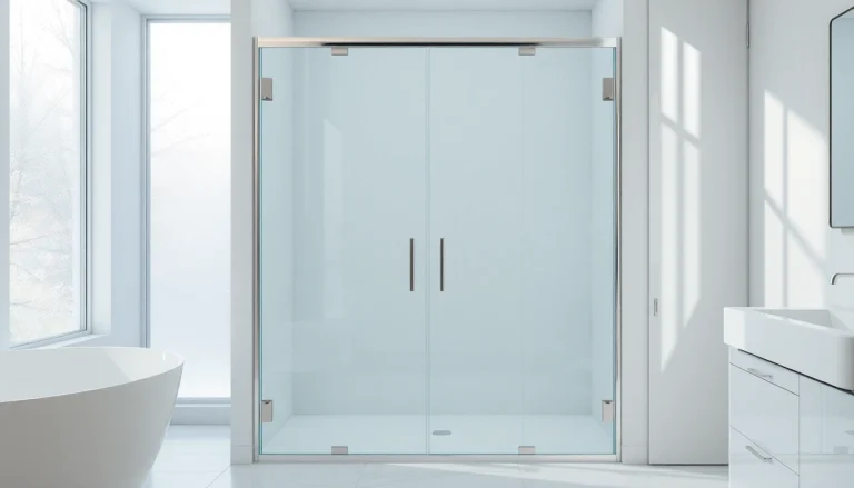 Admire elegant shower doors showcased in a modern bathroom with bright natural light.