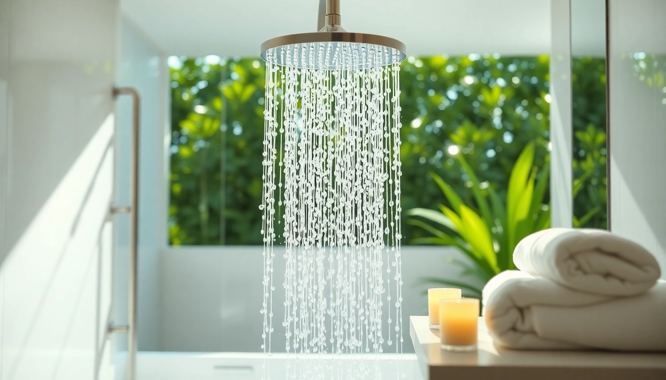 Experience the refreshing sunny shower with luxurious overhead rain and serene bathroom ambiance.