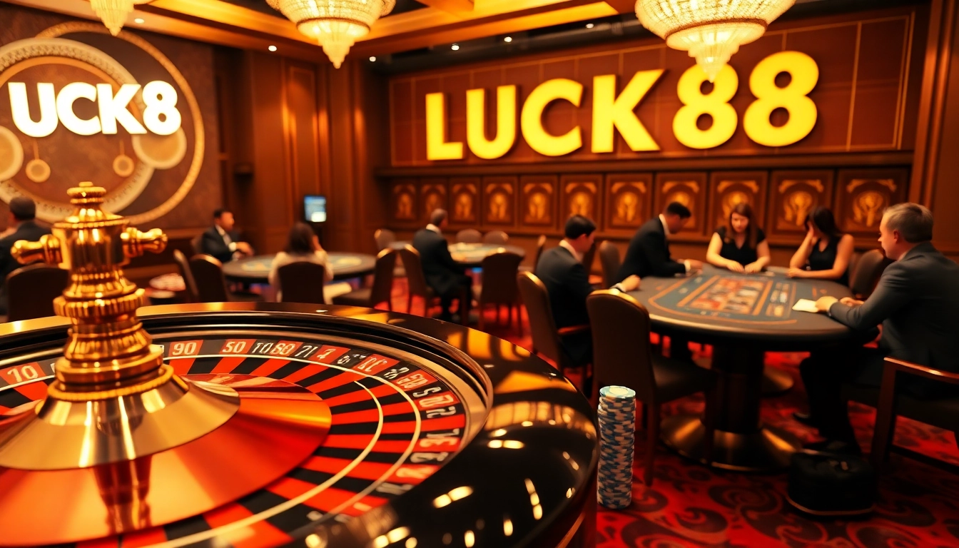 Experience the excitement of gambling at LUCK8 with vibrant casino visuals and elegant setups.