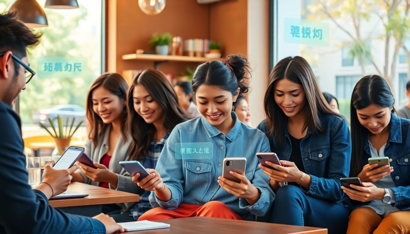 Users engaging with 有道翻译 app in diverse settings, showcasing technology and collaboration.