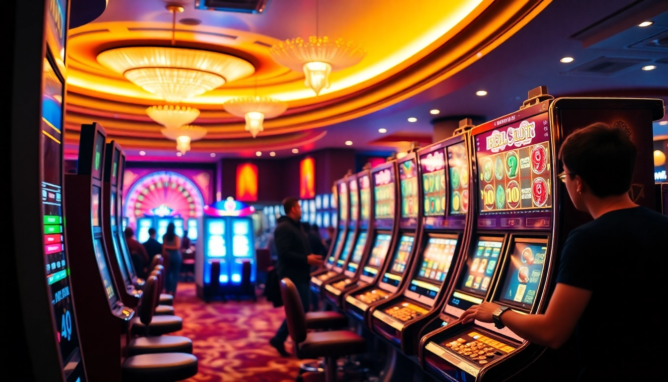 A player enjoying the thrilling idnslot experience at a vibrant casino slot machine.