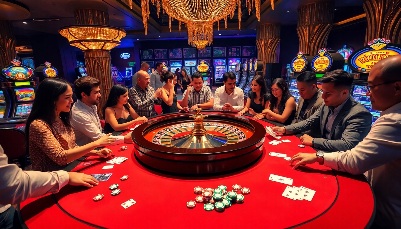 Shbet players engaging in thrilling gambling at a luxurious casino table filled with excitement.