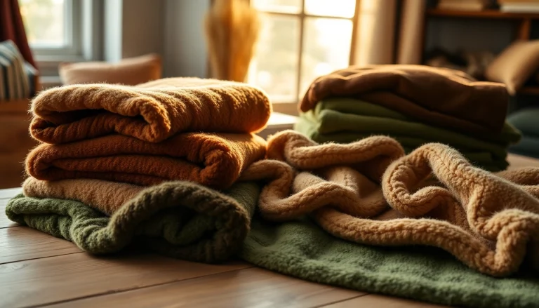 Fleece stof kopen: Diverse fleece stoffen met rijke texturen en kleuren op een tafel.