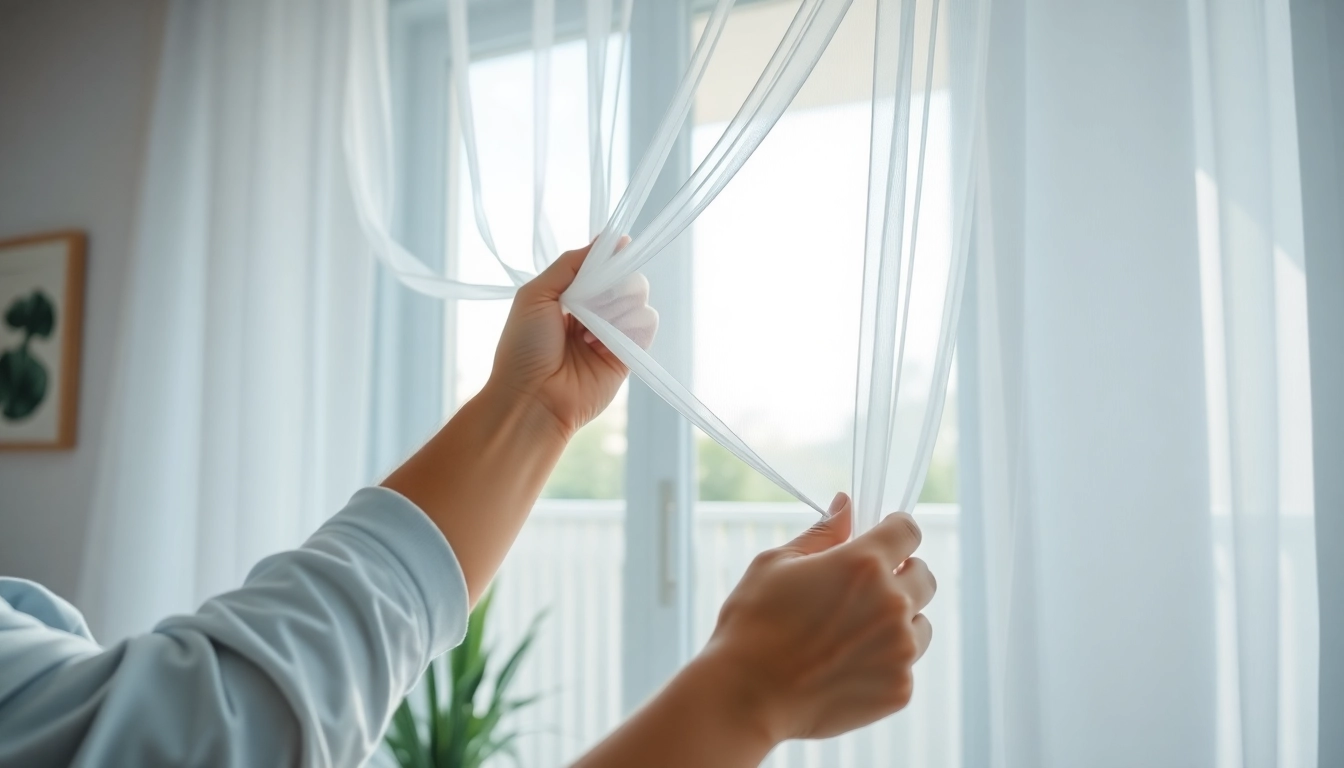 Instalacja moskitiery na drzwi balkonowe w nowoczesnym wnętrzu, chroniąca przed owadami.