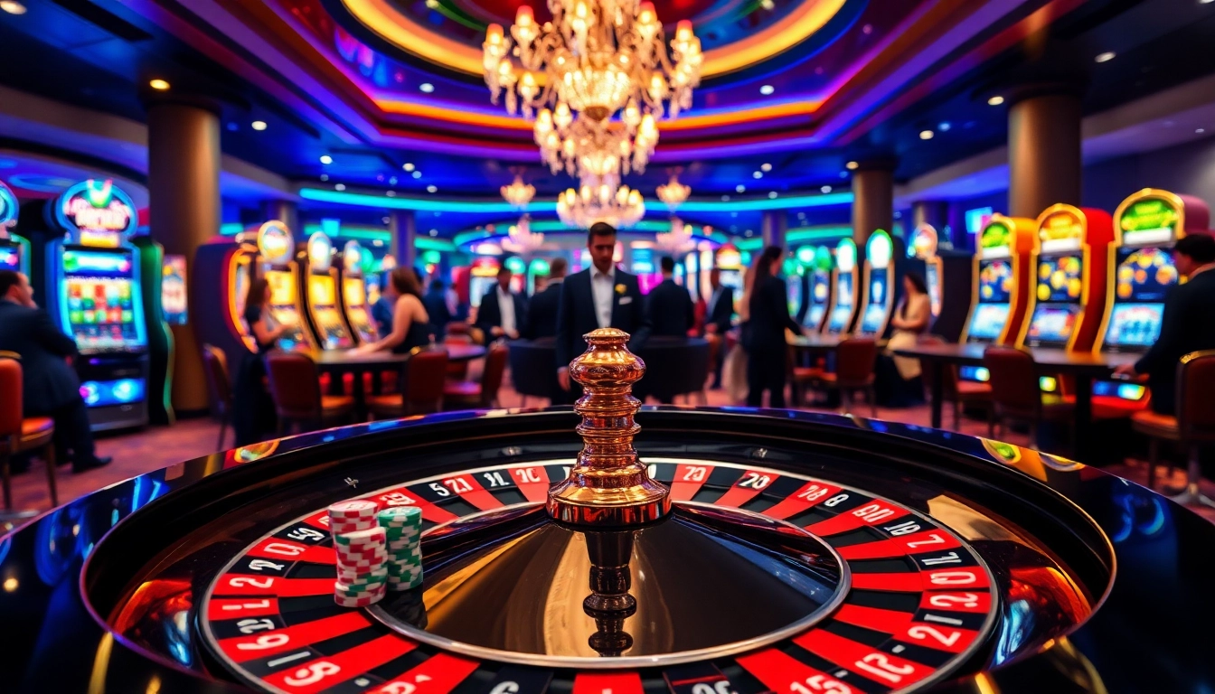 Des joueurs profitant de l'excitation de gagner au meilleur casino en ligne avec des tables de roulette et de poker.