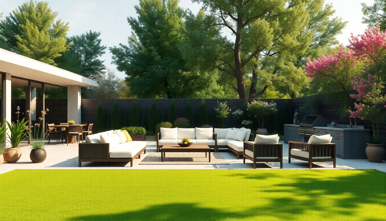 Wellesley Outdoor Living features a luxurious patio area with modern furnishings and a tranquil garden.