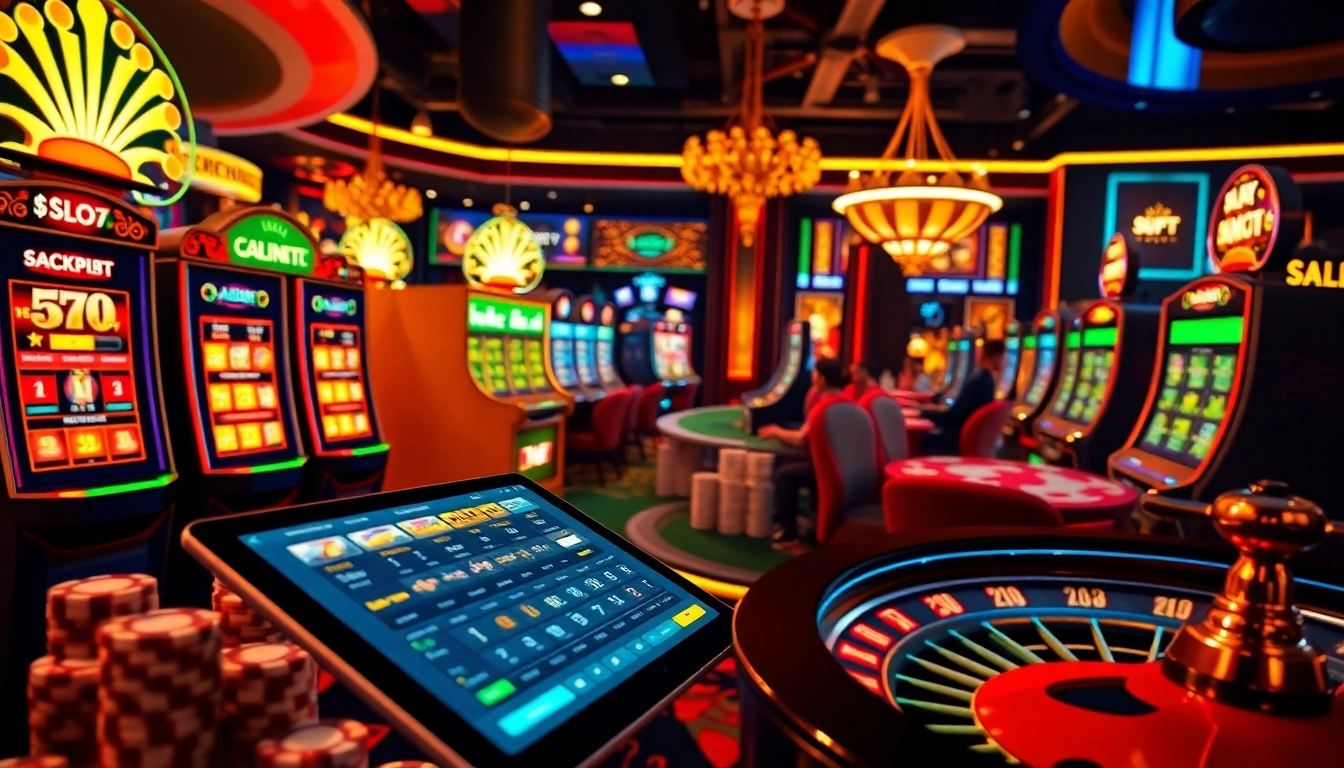 Experience the thrill and excitement of slot777 games in a luxurious casino setting with lively gamblers.