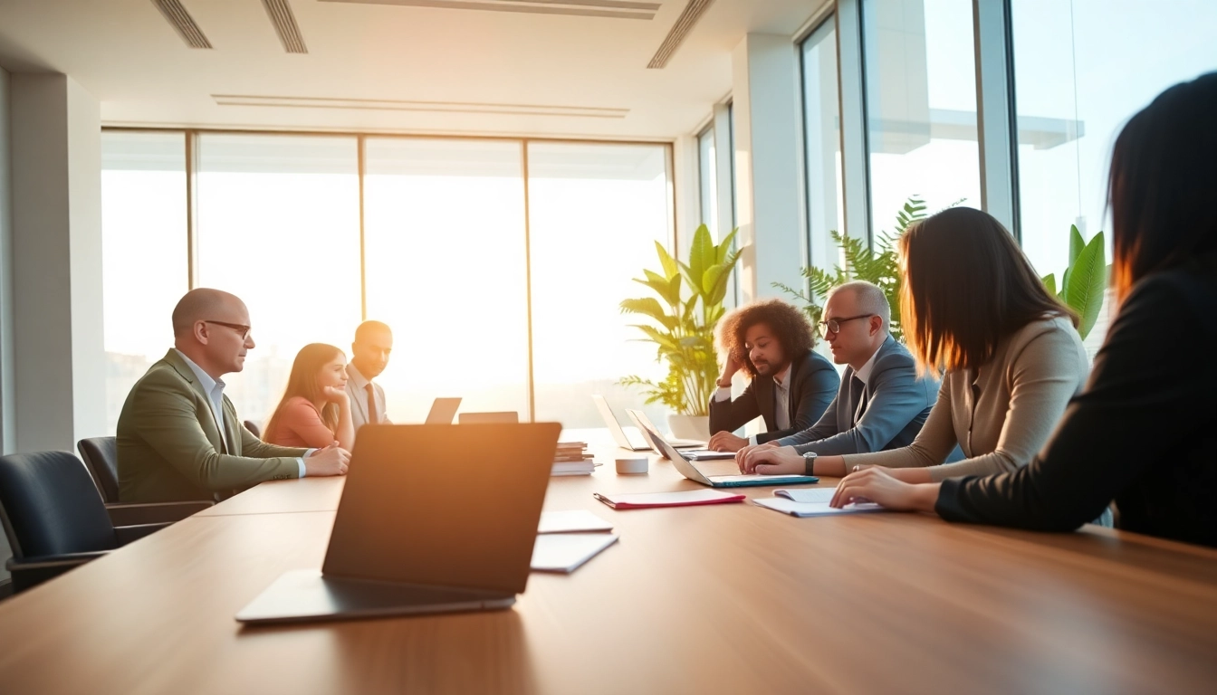 Engaged investors discussing luxembourg holding setup in a modern conference room.