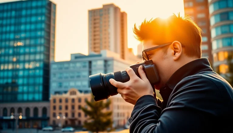 Capture of a photography company Edmonton expert focused on vibrant cityscapes.