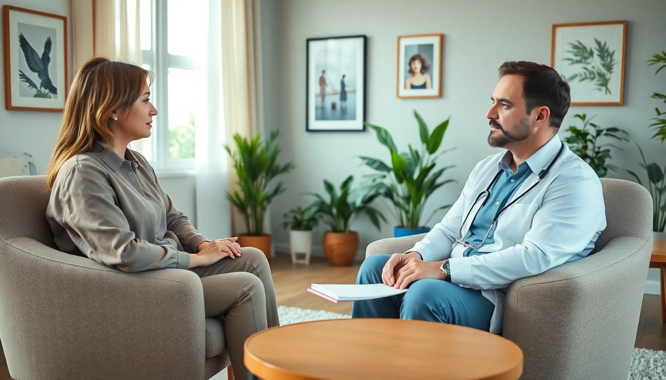 Identify key anxiety symptoms through a therapist-patient conversation in a calming environment.