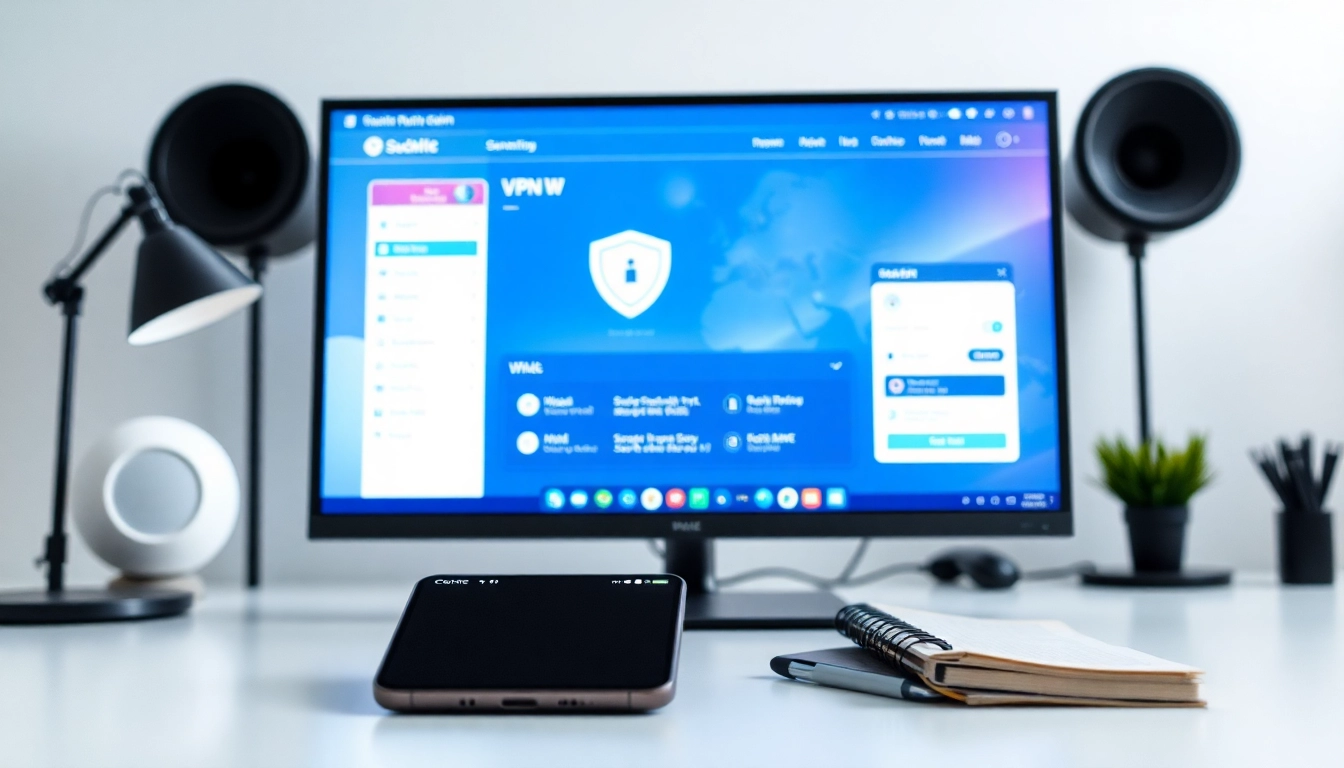 在时尚显示器上显示的快连VPN界面，突出数字隐私的安全与创新。