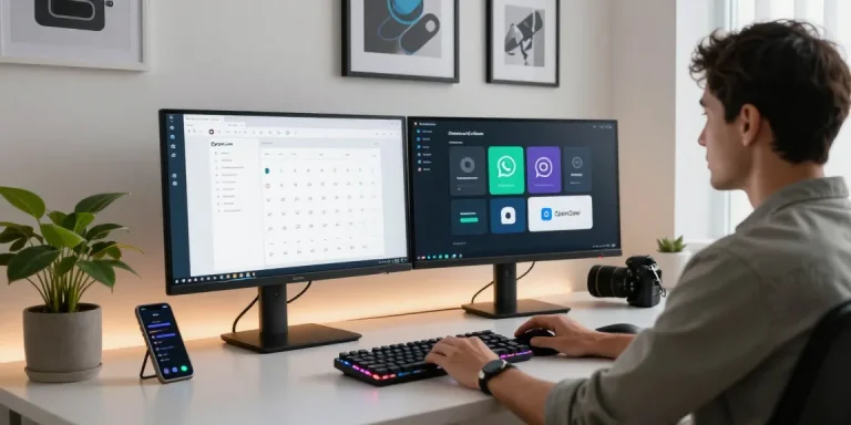 Modern home office demonstrating the clawbot AI assistant ecosystem, showcasing productivity tools and seamless integrations.