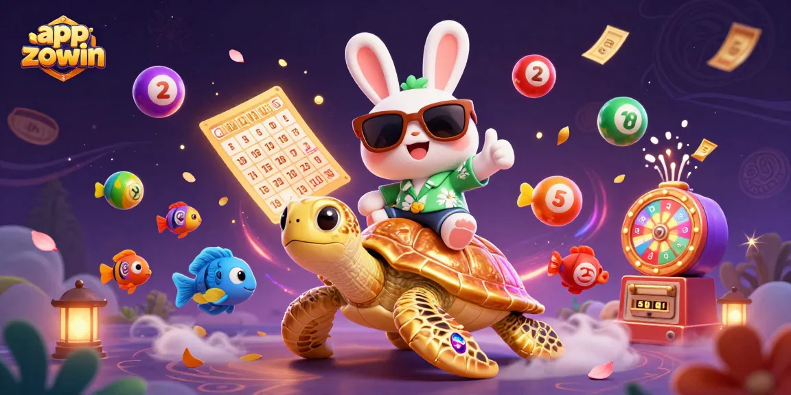 Join the fun with app zowin, featuring a lucky rabbit and a golden turtle amidst vibrant game elements.