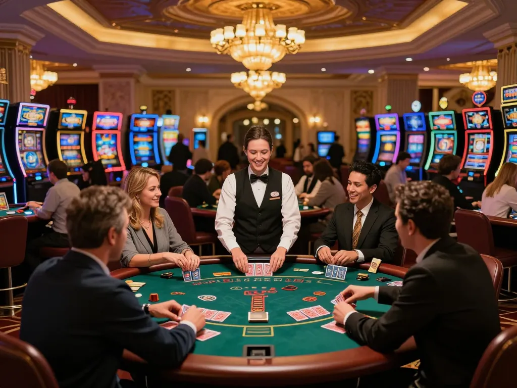 Excited players engaging in blackjack at a luxurious casino table while exploring หนังใหม่ชนโรง strategies.