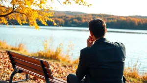 Find my true calling reflected in a thoughtful person by a tranquil lakeside.