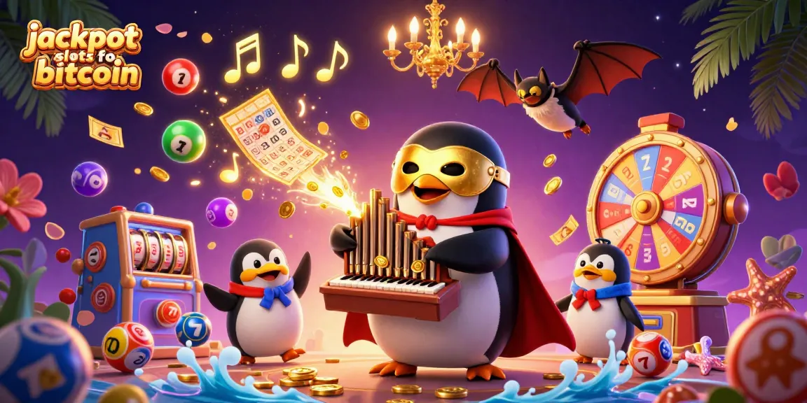 Experience jackpot slots for bitcoin in this vibrant, dynamic casino scene filled with animated elements.