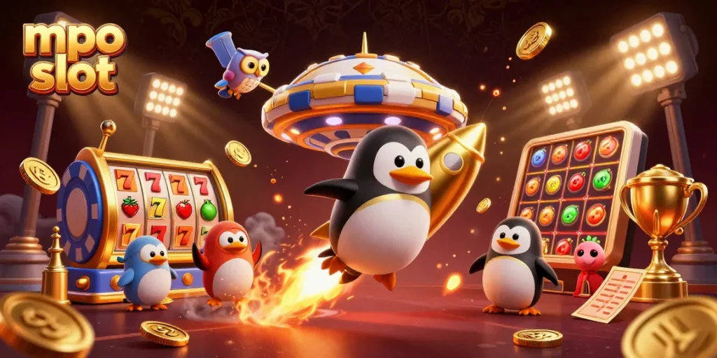 Experience thrilling gameplay with mpo slot as you play on vibrant slot reels featuring golden elements.