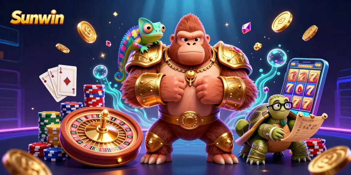 Experience the thrill of Sunwin online casino with a powerful gorilla and vibrant game elements.